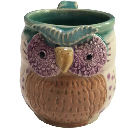 Owl Mug Handcrafted Pottery Textured Coffee Tea Artisan 12oz Ceramic Signed - Picture 1 of 7